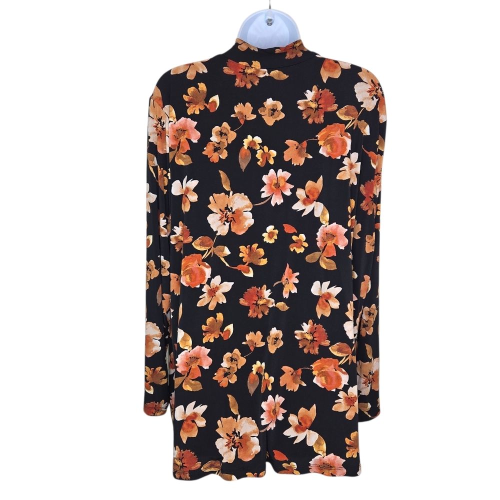 Susan Graver Floral Print Liquis Knit Mock Neck Long Sleeve Top Blouse 2x — image 2 of 6